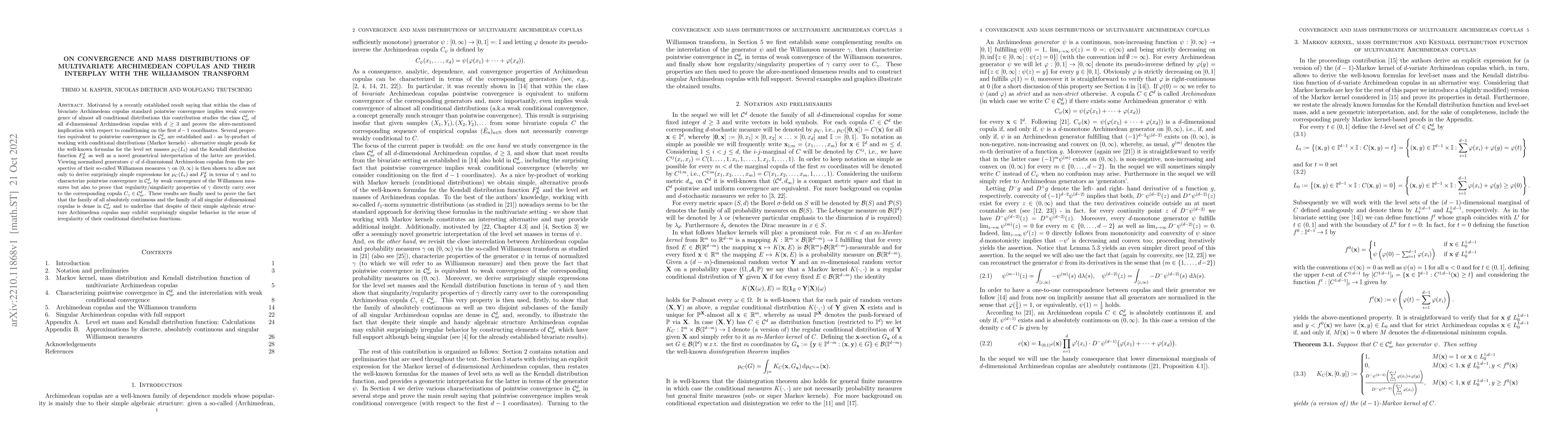 Thumbnail for On convergence and mass distributions of multivariate Archimedean
  copulas and their interplay with the Williamson transform