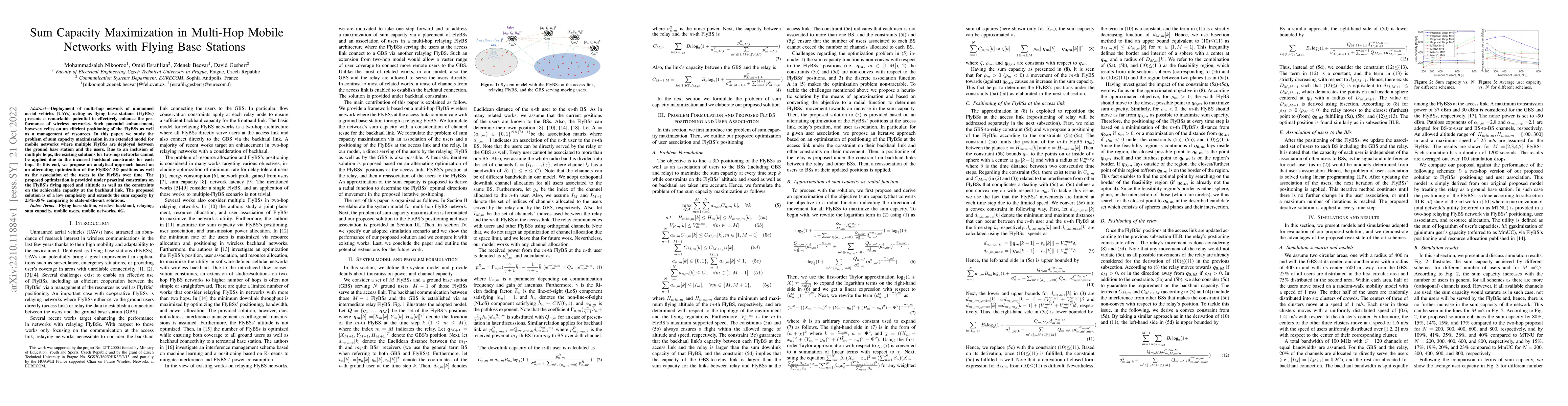 Thumbnail for Sum Capacity Maximization in Multi-Hop Mobile Networks with Flying Base
  Stations