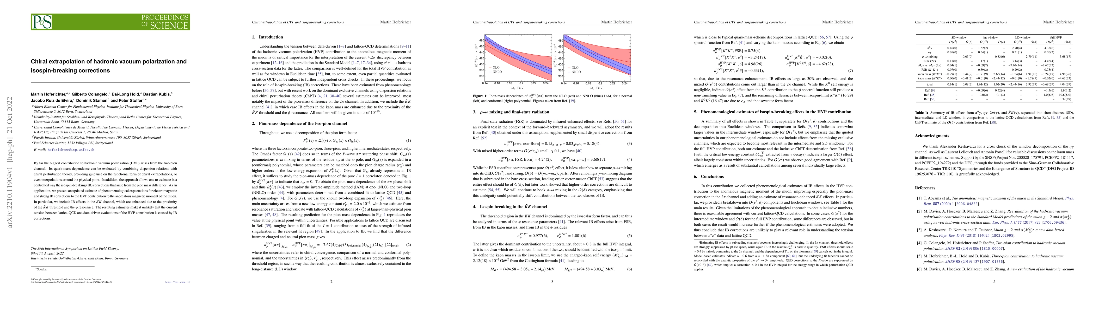 Thumbnail for Chiral extrapolation of hadronic vacuum polarization and
  isospin-breaking corrections