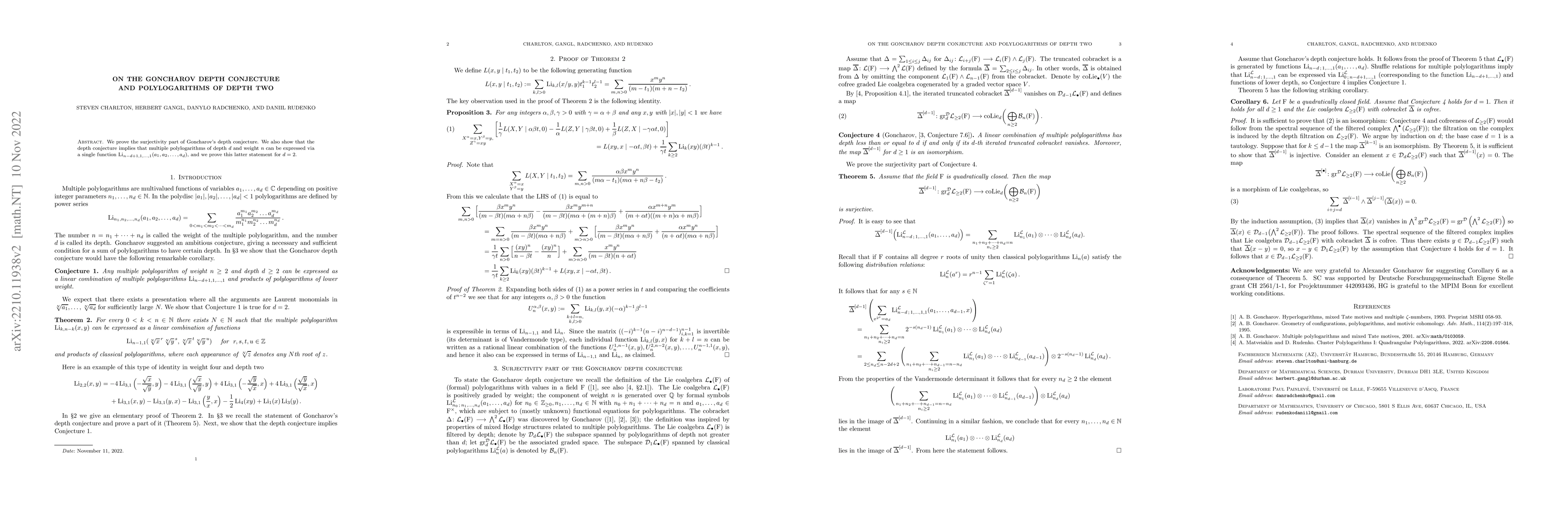 Thumbnail for On the Goncharov Depth Conjecture and polylogarithms of depth two