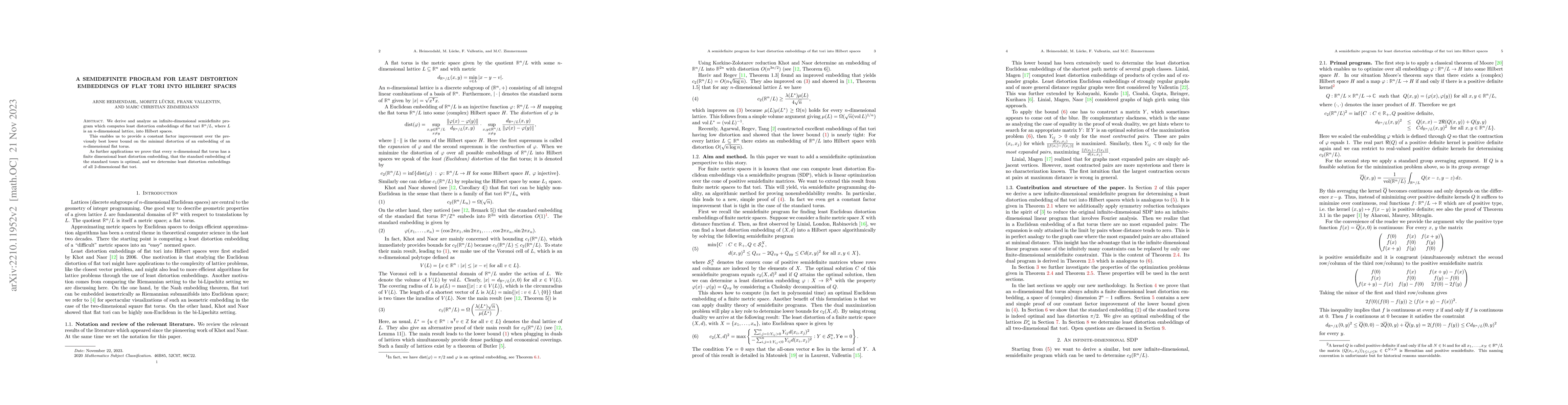 Thumbnail for A semidefinite program for least distortion embeddings of flat tori into
  Hilbert spaces