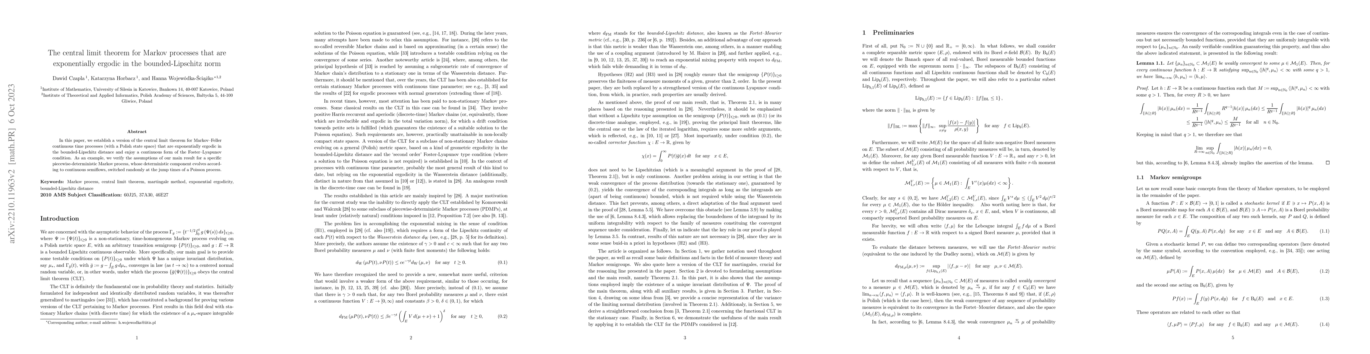 Thumbnail for The central limit theorem for Markov processes that are exponentially
  ergodic in the bounded-Lipschitz norm