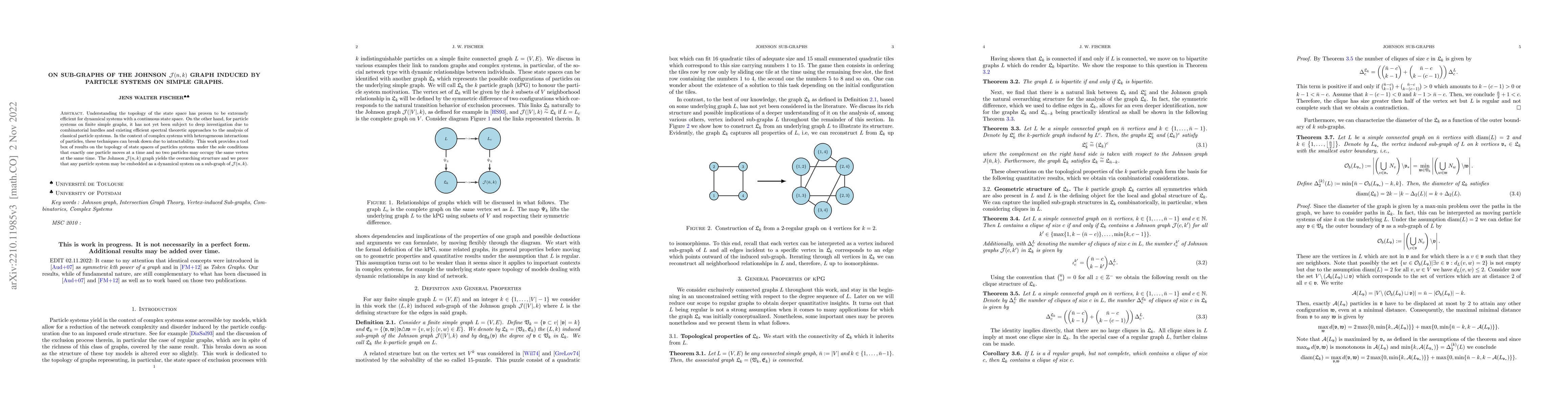 Thumbnail for On sub-graphs of the Johnson $\mathcal{J}(n,k)$ graph induced by
  particle systems on simple graphs