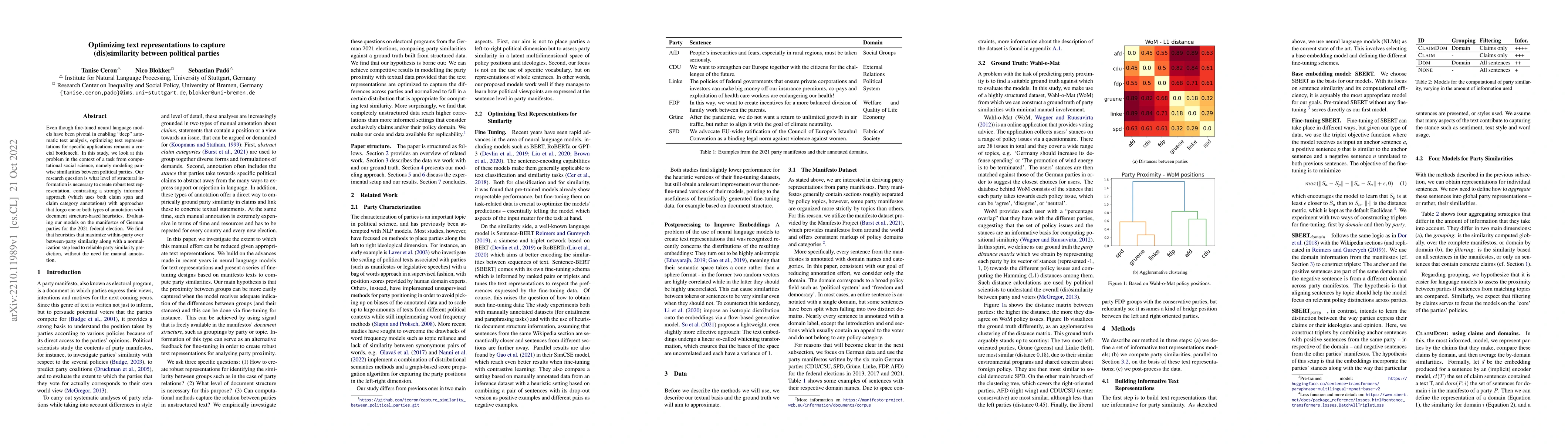 Thumbnail for Optimizing text representations to capture (dis)similarity between
  political parties