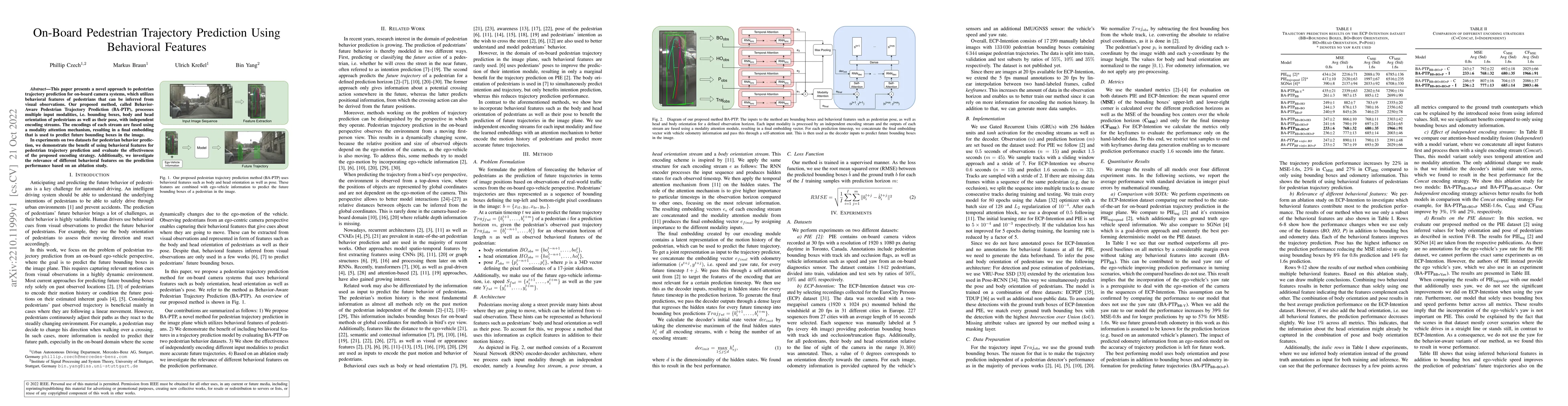 Thumbnail for On-Board Pedestrian Trajectory Prediction Using Behavioral Features