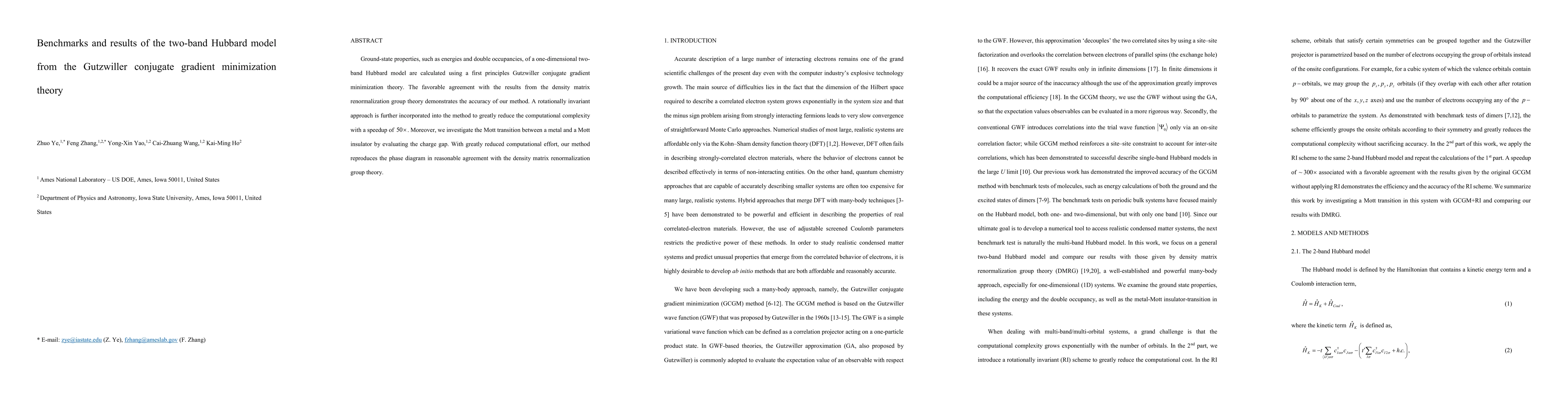 Thumbnail for Benchmarks and results of the two-band Hubbard model from the Gutzwiller
  conjugate gradient minimization theory