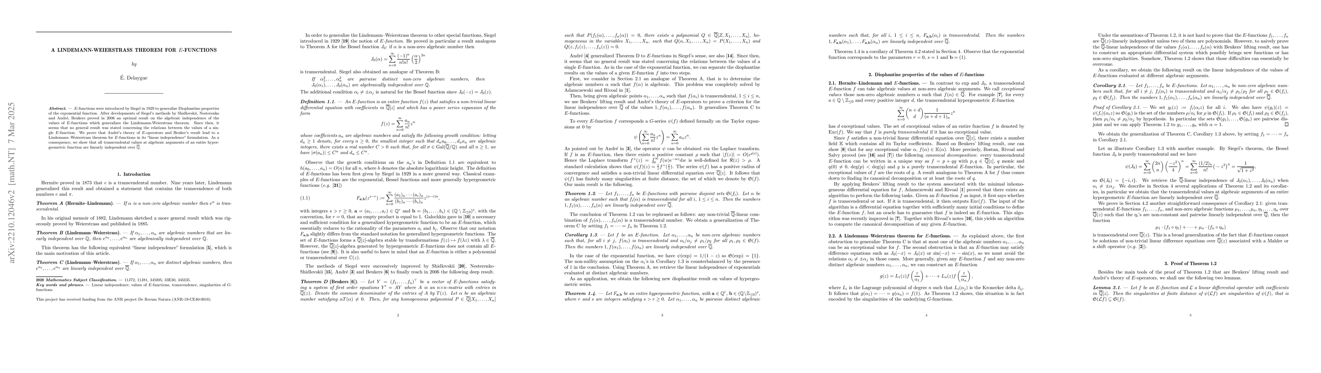 Thumbnail for A Lindemann-Weierstrass theorem for $E$-functions