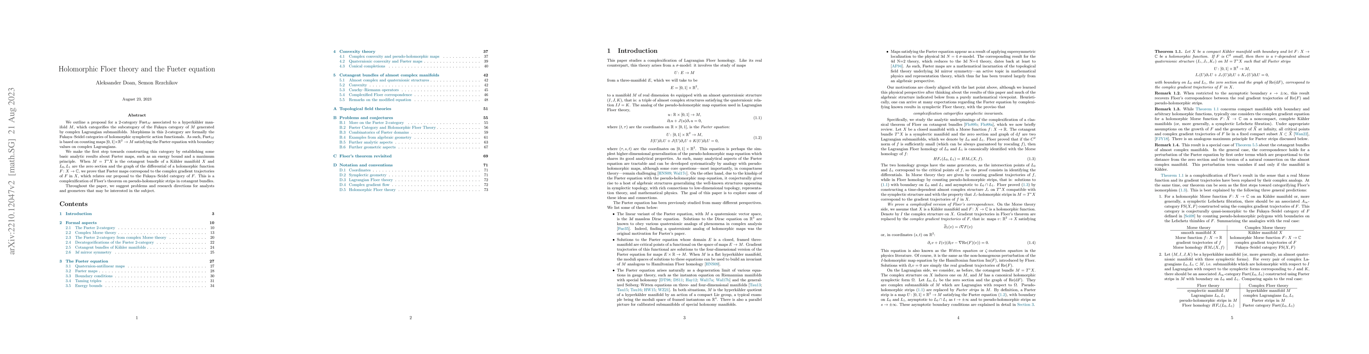 Thumbnail for Holomorphic Floer Theory and the Fueter Equation