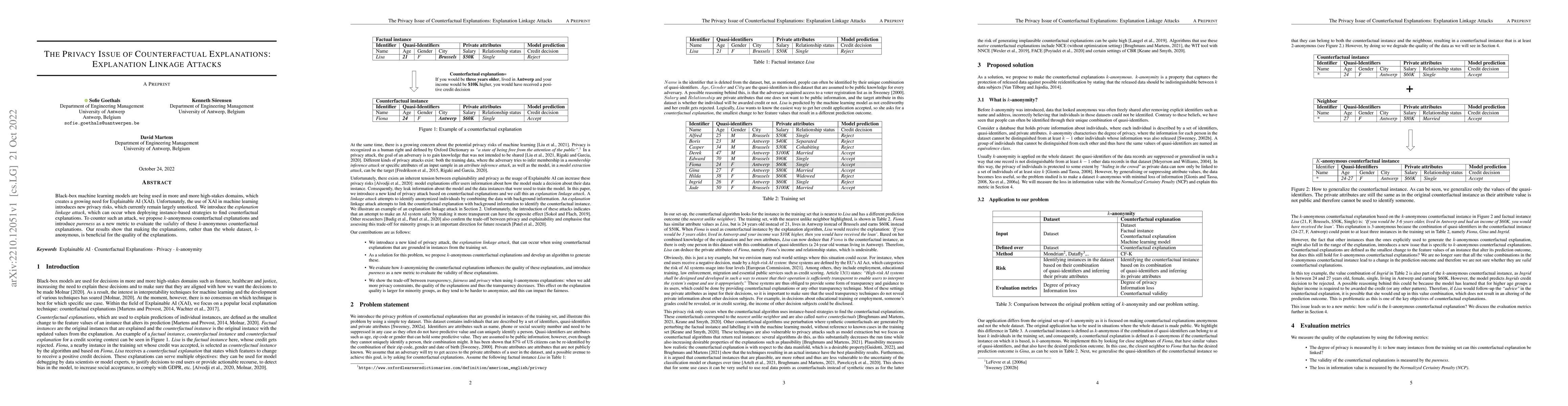 Thumbnail for The privacy issue of counterfactual explanations: explanation linkage
  attacks