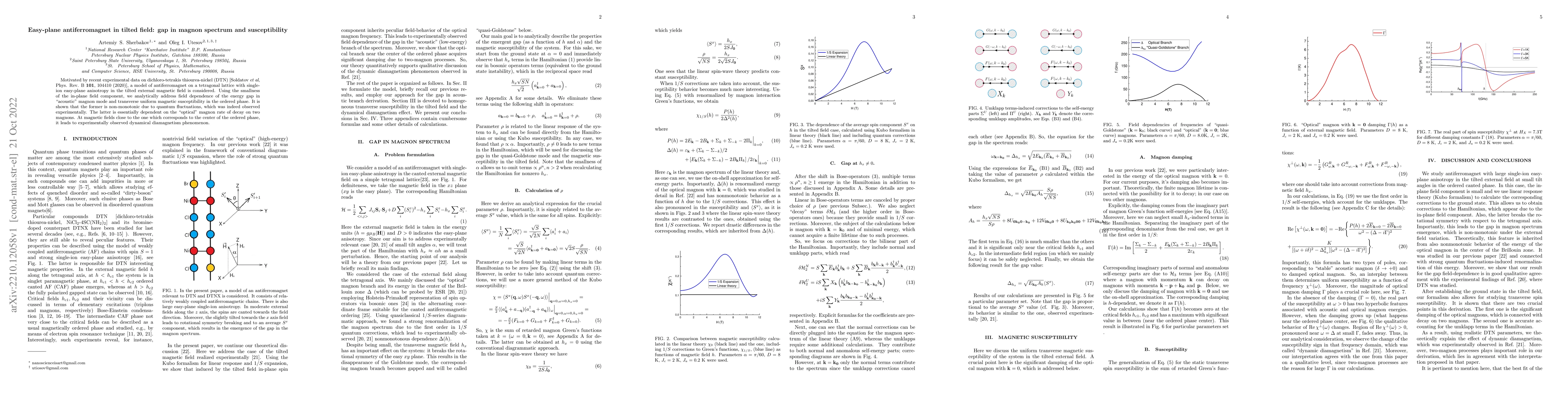 Thumbnail for Easy-plane antiferromagnet in tilted field: gap in magnon spectrum and
  susceptibility