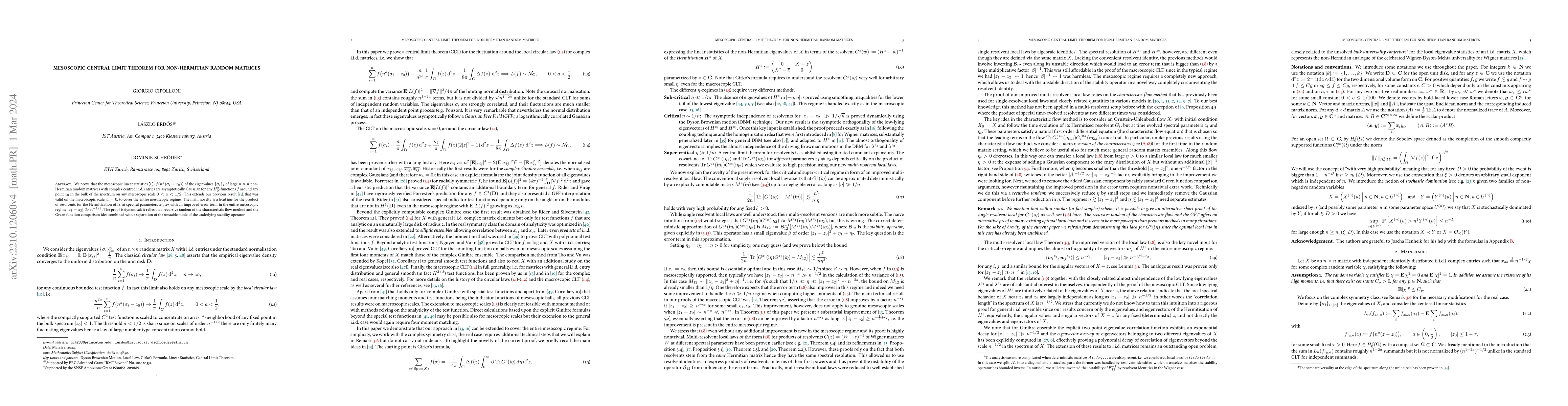 Thumbnail for Mesoscopic Central Limit Theorem for non-Hermitian Random Matrices
