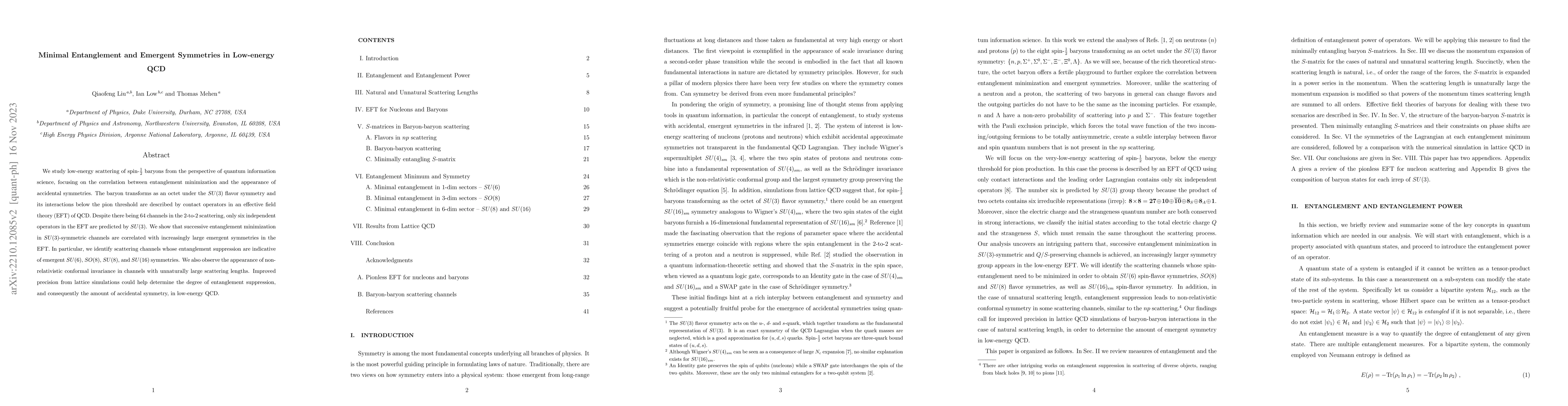 Thumbnail for Minimal Entanglement and Emergent Symmetries in Low-energy QCD