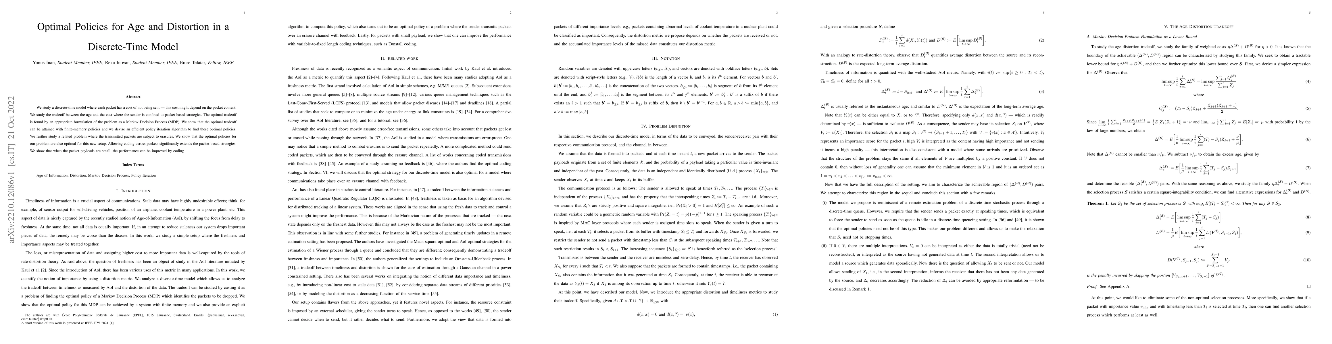 Thumbnail for Optimal Policies for Age and Distortion in a Discrete-Time Model