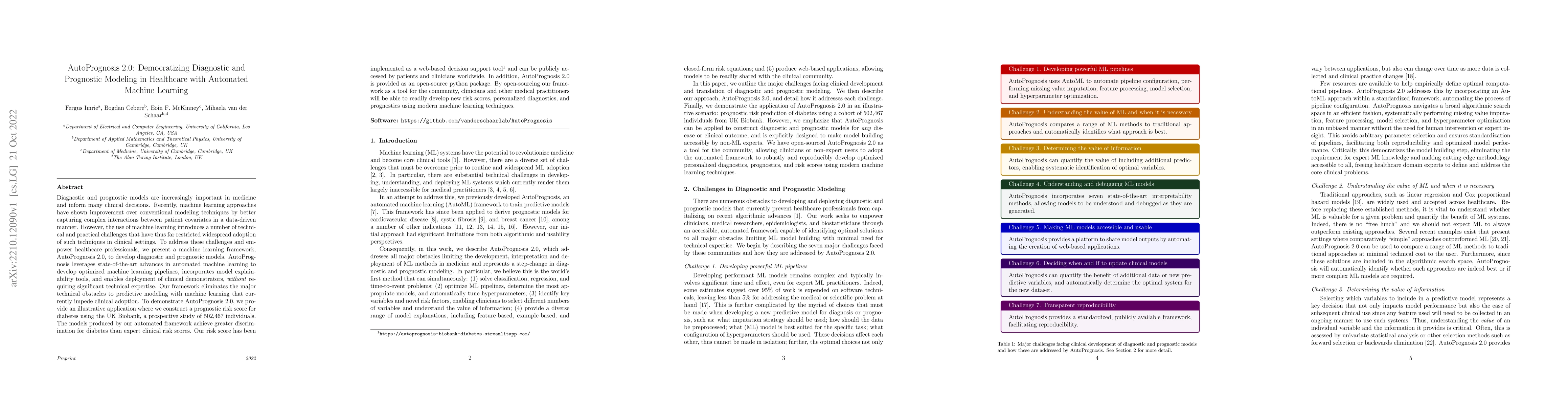 Thumbnail for AutoPrognosis 2.0: Democratizing Diagnostic and Prognostic Modeling in
  Healthcare with Automated Machine Learning