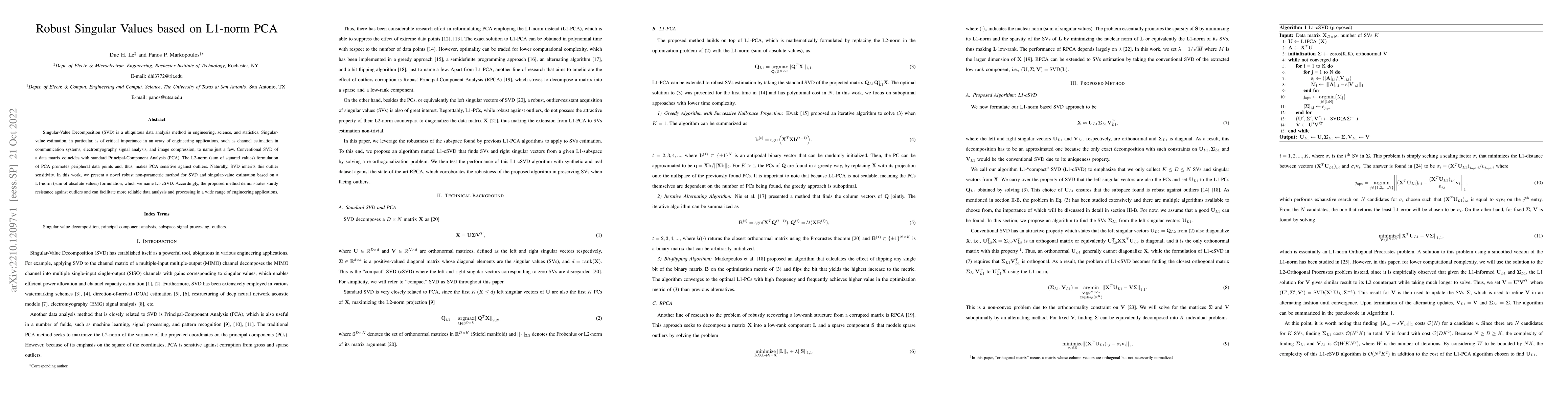 Thumbnail for Robust Singular Values based on L1-norm PCA