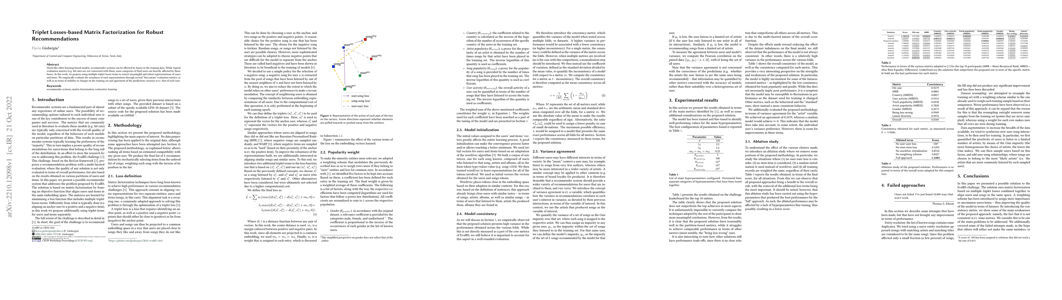 Thumbnail for Triplet Losses-based Matrix Factorization for Robust Recommendations