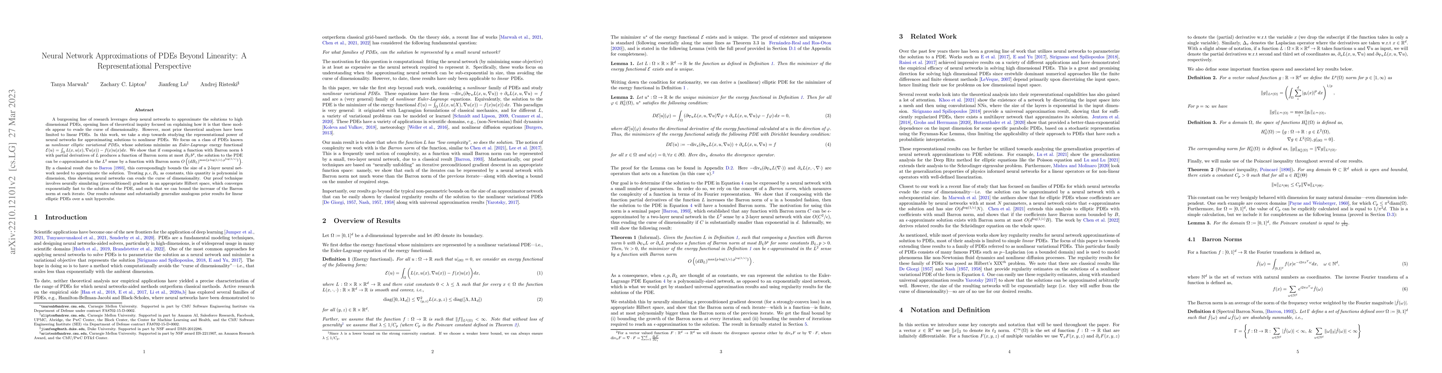 Thumbnail for Neural Network Approximations of PDEs Beyond Linearity: A
  Representational Perspective