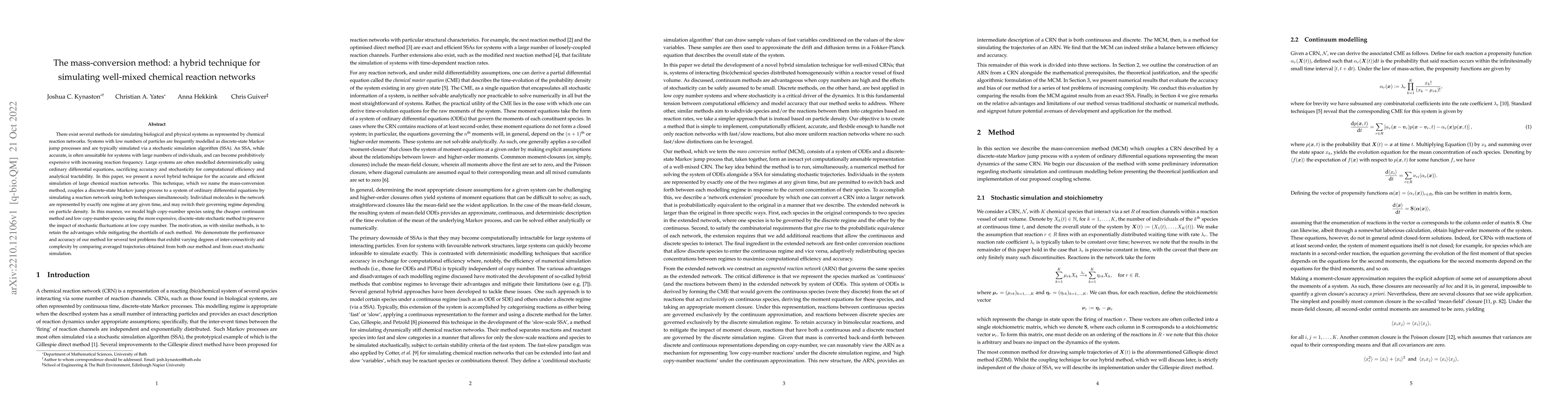 Thumbnail for The mass-conversion method: a hybrid technique for simulating well-mixed
  chemical reaction networks