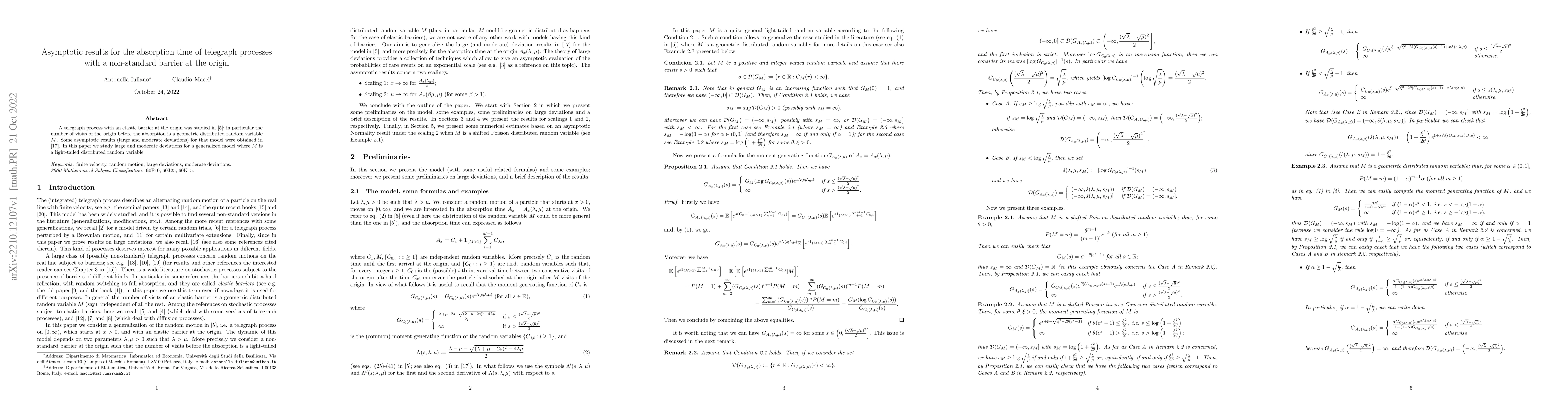 Thumbnail for Asymptotic results for the absorption time of telegraph processes with a
  non-standard barrier at the origin