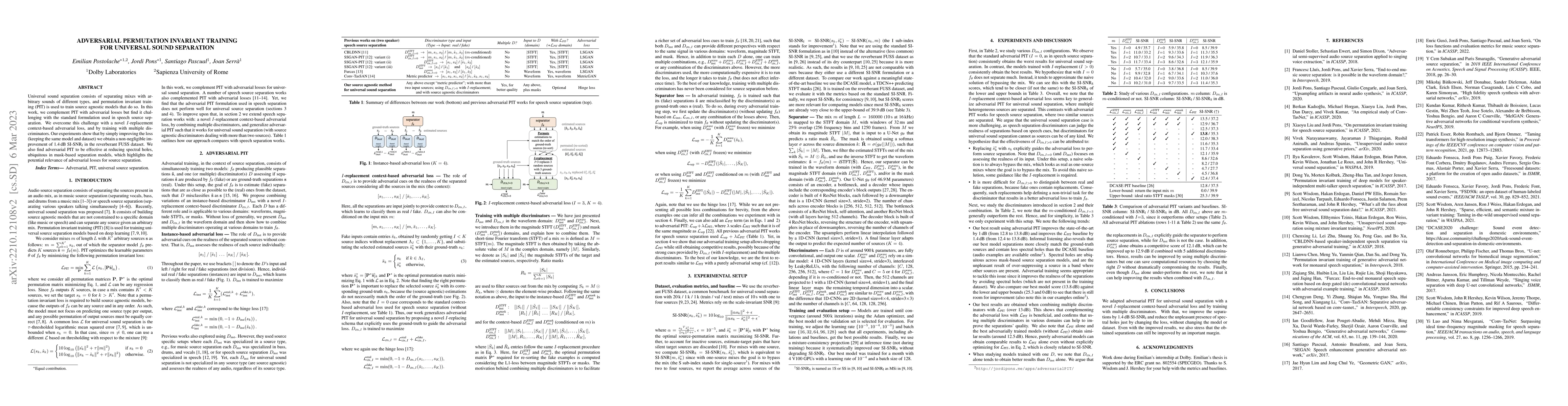 Thumbnail for Adversarial Permutation Invariant Training for Universal Sound
  Separation