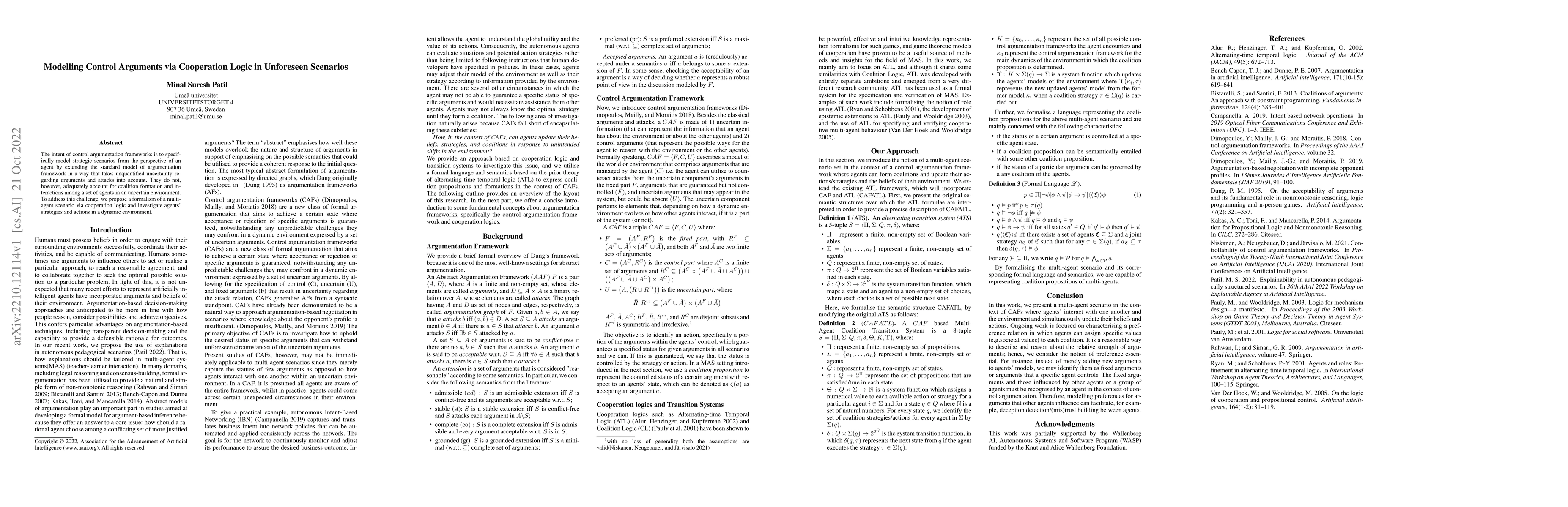 Thumbnail for Modelling Control Arguments via Cooperation Logic in Unforeseen
  Scenarios