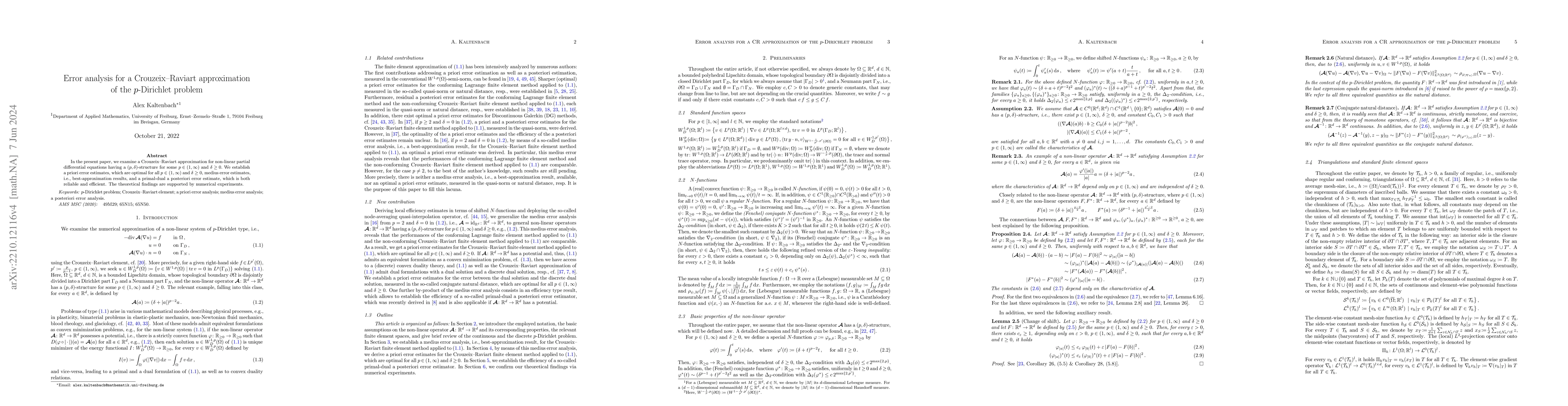 Thumbnail for Error analysis for a Crouzeix-Raviart approximation of the $p$-Dirichlet
  problem