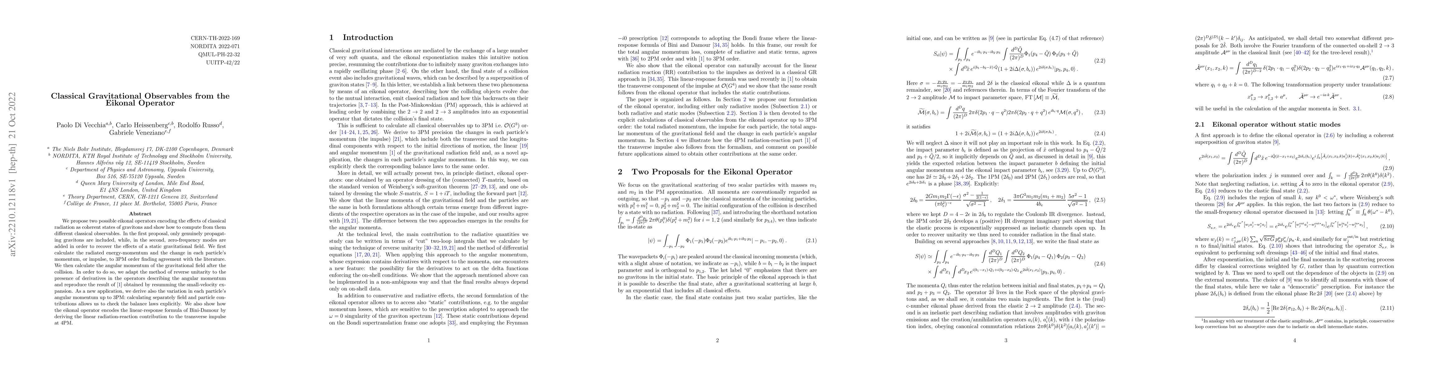 Thumbnail for Classical Gravitational Observables from the Eikonal Operator