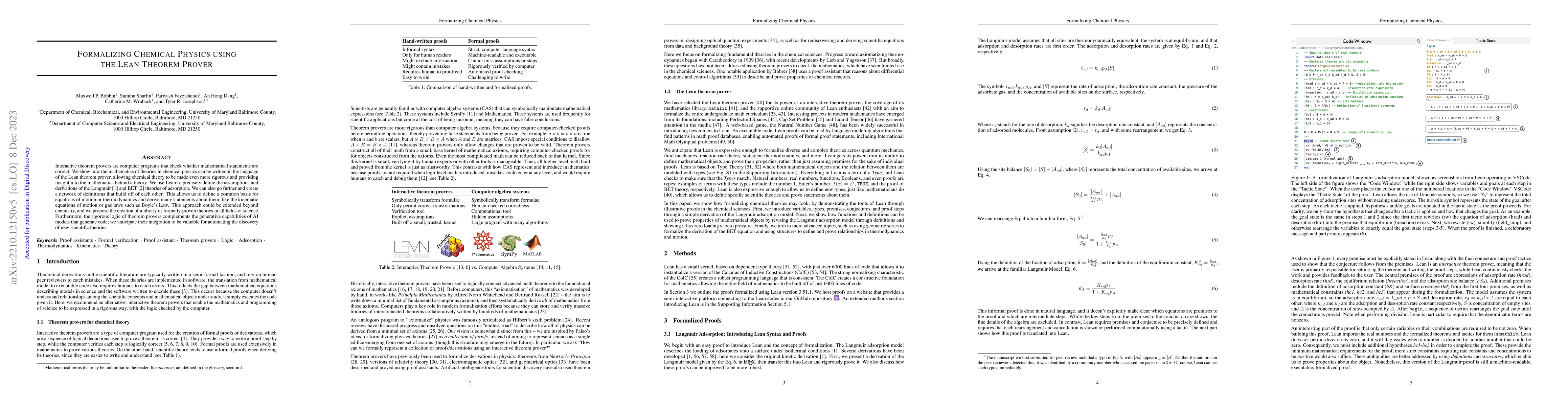 Thumbnail for Formalizing Chemical Physics using the Lean Theorem Prover