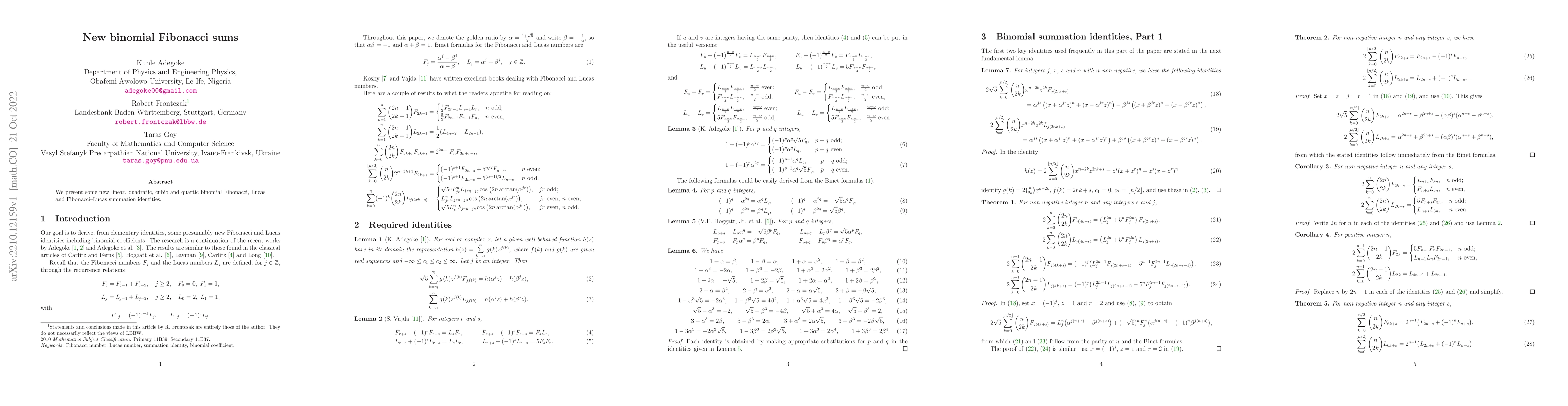 Thumbnail for New binomial Fibonacci sums