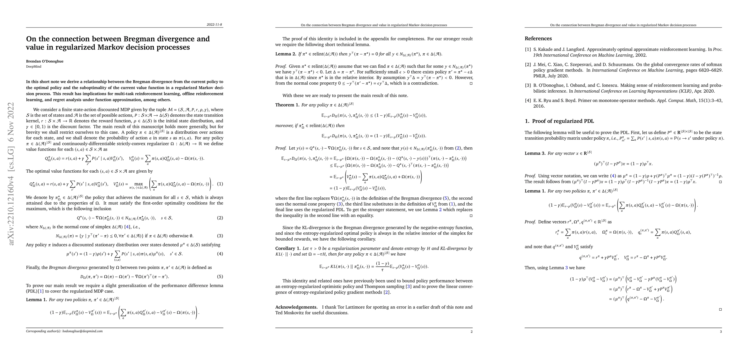 Thumbnail for On the connection between Bregman divergence and value in regularized
  Markov decision processes