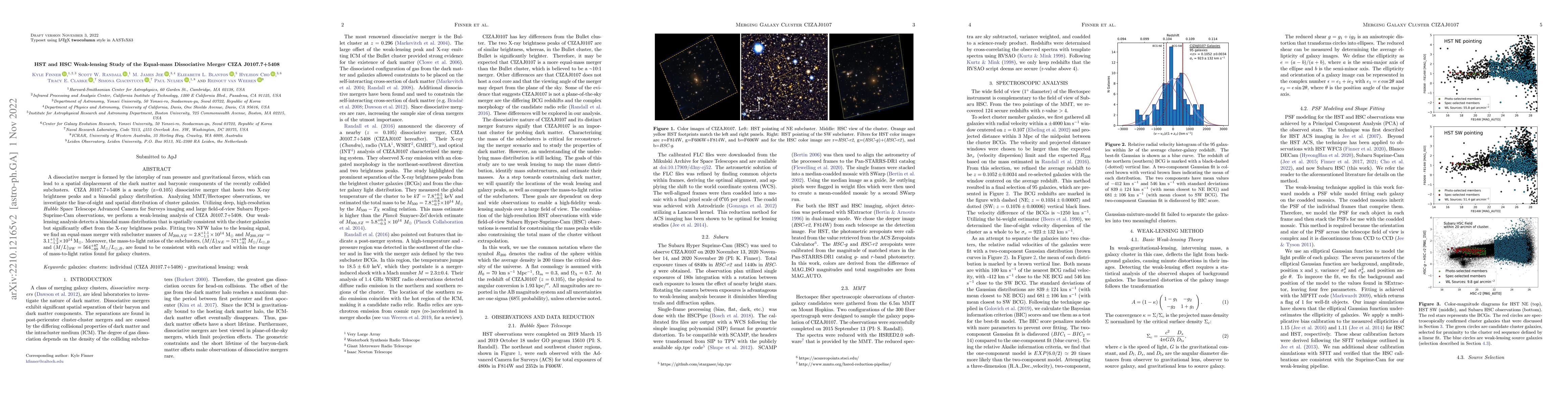 Thumbnail for HST and HSC Weak-lensing Study of the Equal-mass Dissociative Merger
  CIZA J0107.7+5408
