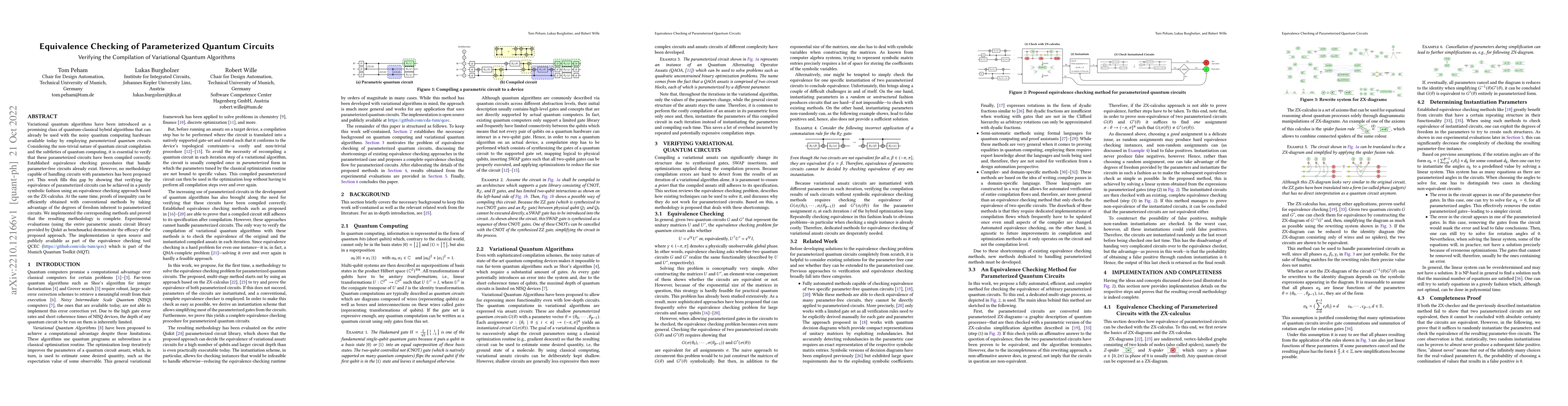 Thumbnail for Equivalence Checking of Parameterized Quantum Circuits: Verifying the
  Compilation of Variational Quantum Algorithms