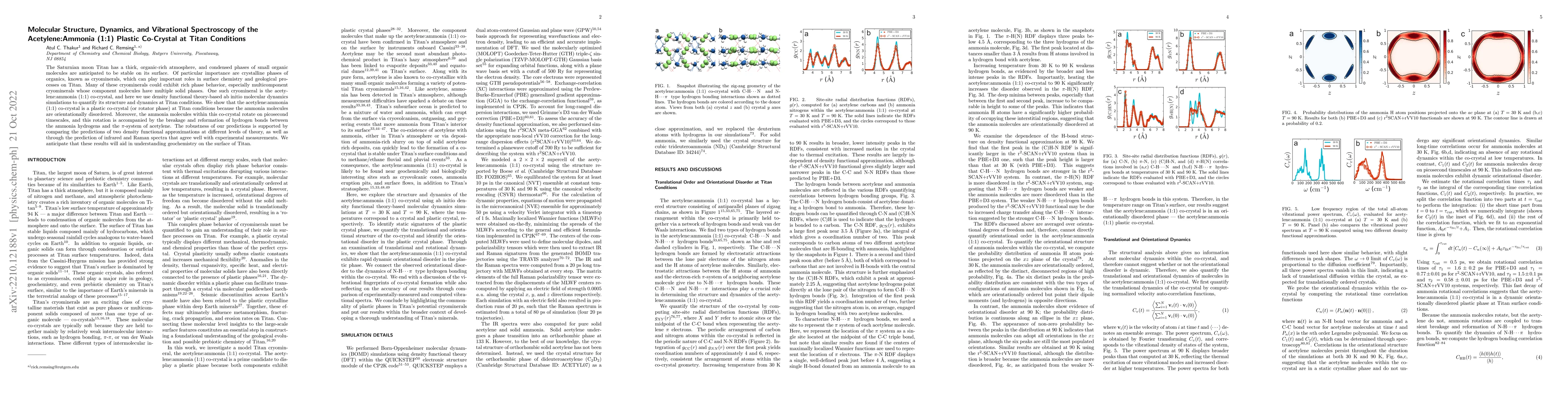 Thumbnail for Molecular Structure, Dynamics, and Vibrational Spectroscopy of the
  Acetylene:Ammonia (1:1) Plastic Co-Crystal at Titan Conditions