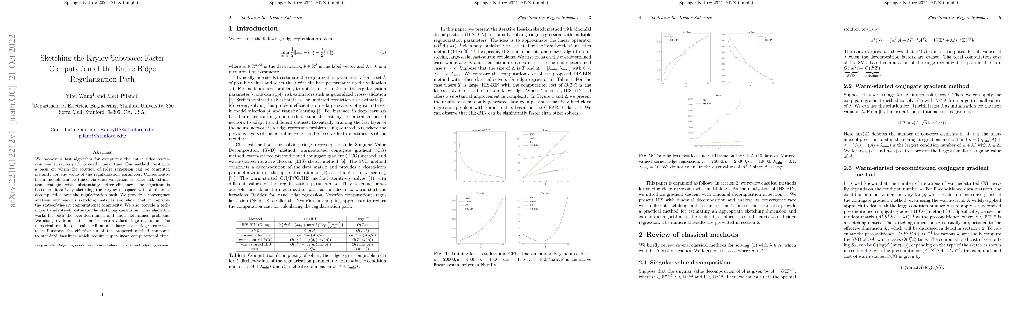 Thumbnail for Sketching the Krylov Subspace: Faster Computation of the Entire Ridge
  Regularization Path