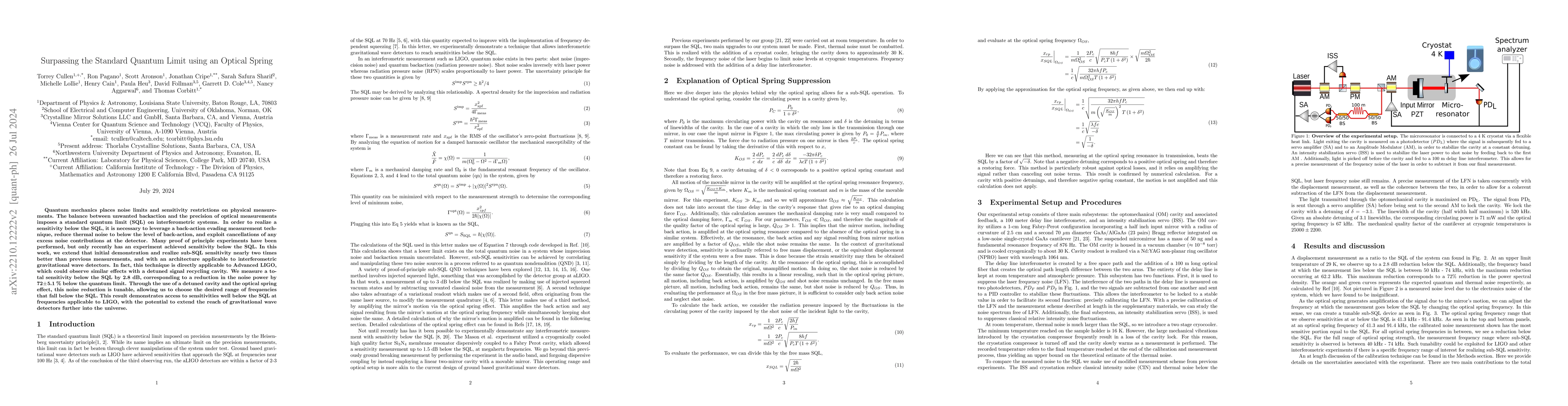 Thumbnail for Surpassing the Standard Quantum Limit using an Optical Spring