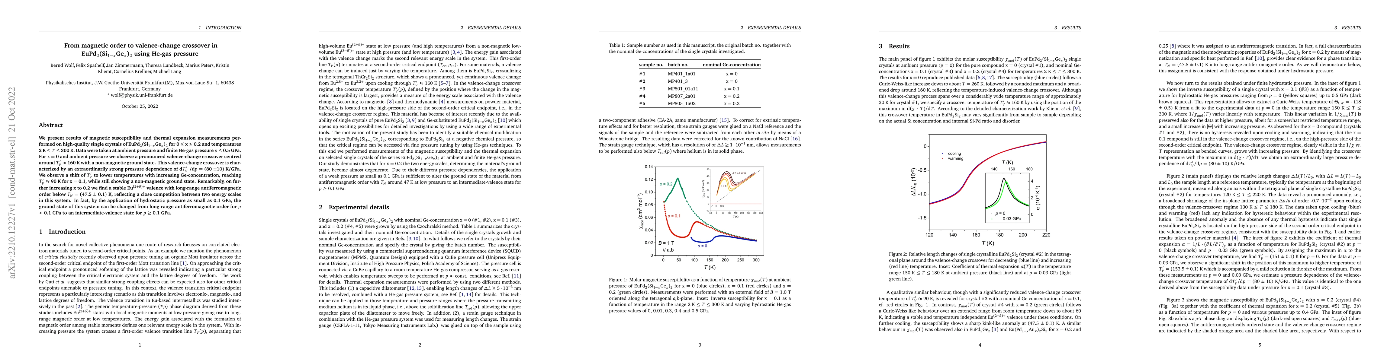 Thumbnail for From magnetic order to valence-change crossover in
  EuPd$_2$(Si$_{1-x}$Ge$_x$)$_2$ using He-gas pressure