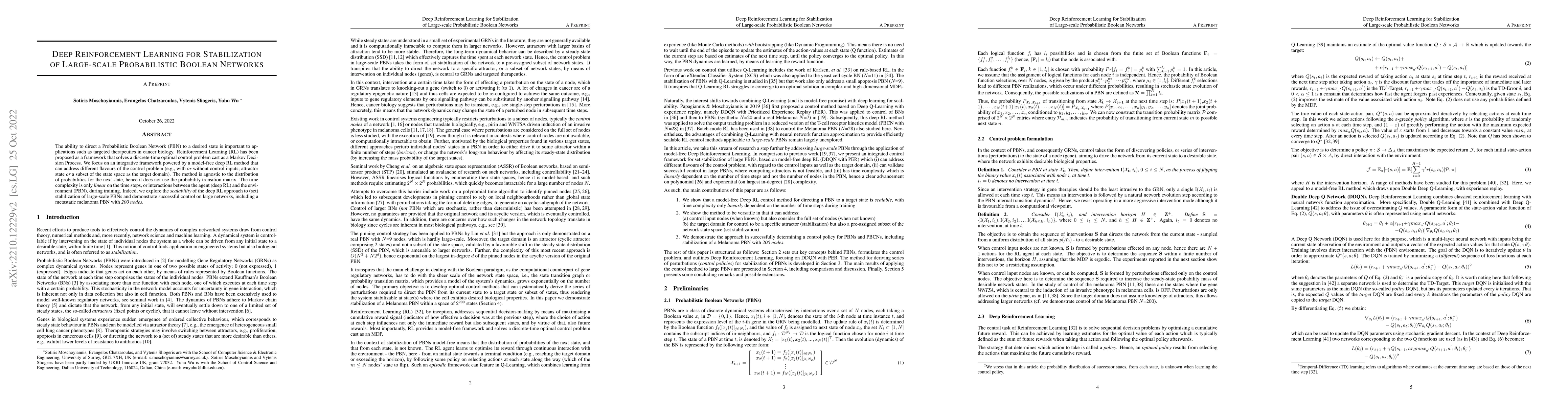 Thumbnail for Deep Reinforcement Learning for Stabilization of Large-scale
  Probabilistic Boolean Networks