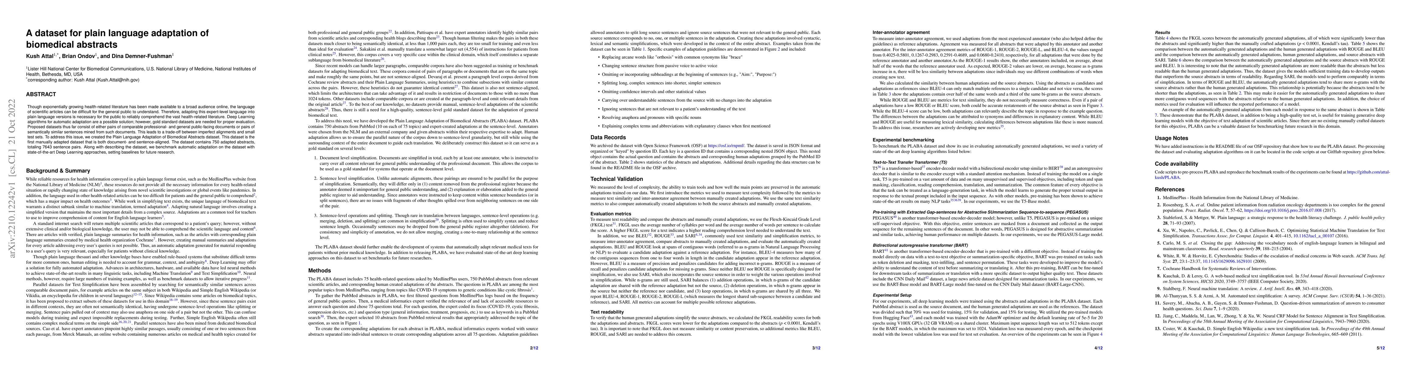 Thumbnail for A Dataset for Plain Language Adaptation of Biomedical Abstracts
