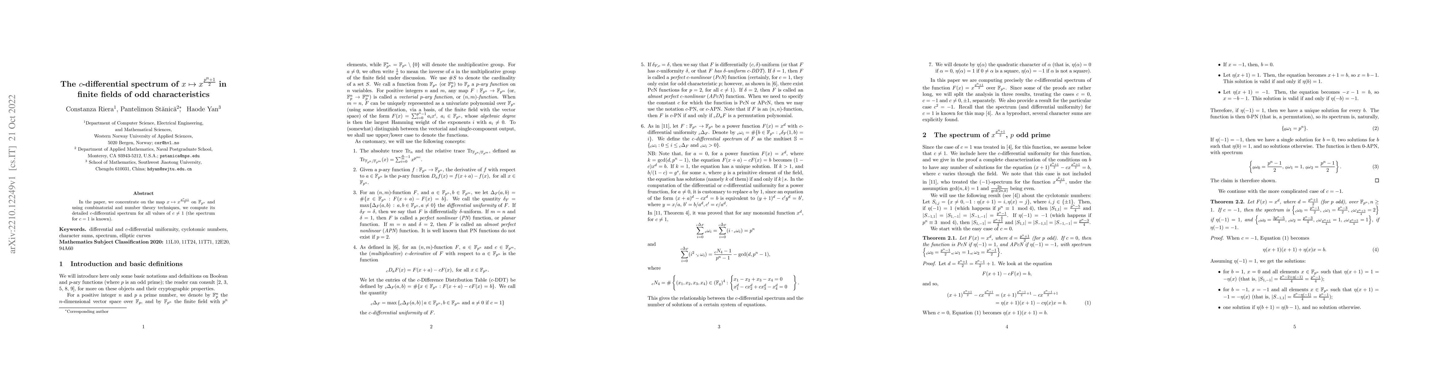 Thumbnail for The $c$-differential spectrum of $x\mapsto x^{\frac{p^n+1}{2}}$ in
  finite fields of odd characteristics