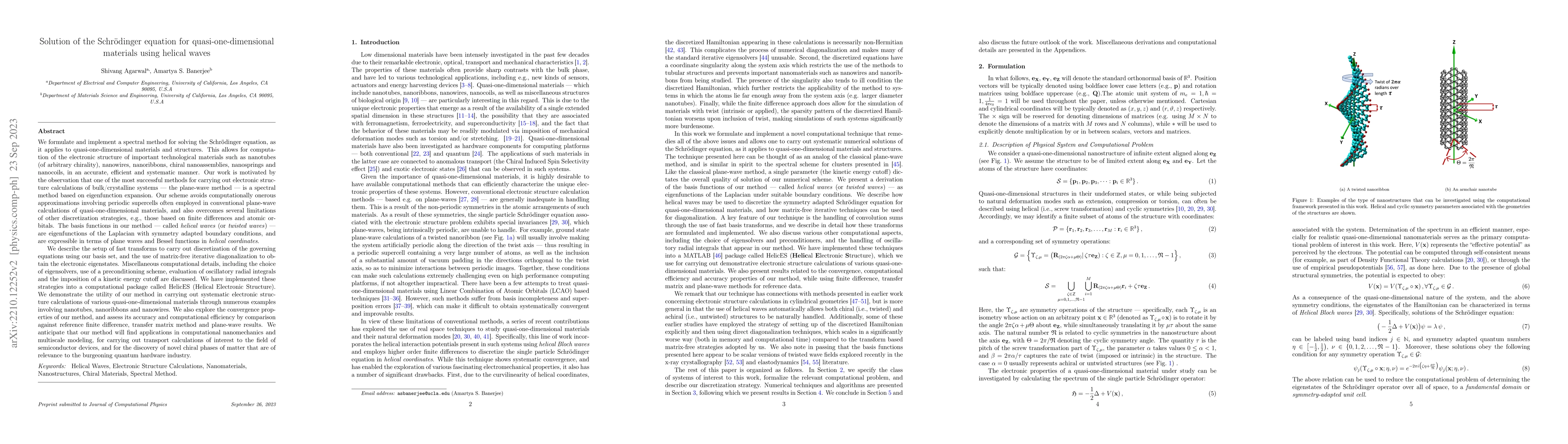 Thumbnail for Solution of the Schrodinger equation for quasi-one-dimensional materials
  using helical waves