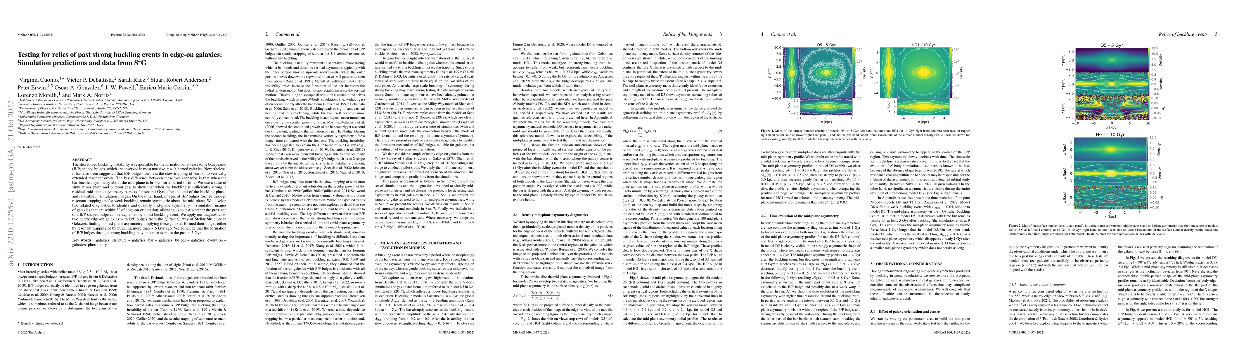Thumbnail for Testing for relics of past strong buckling events in edge-on galaxies:
  Simulation predictions and data from S$^{4}$G