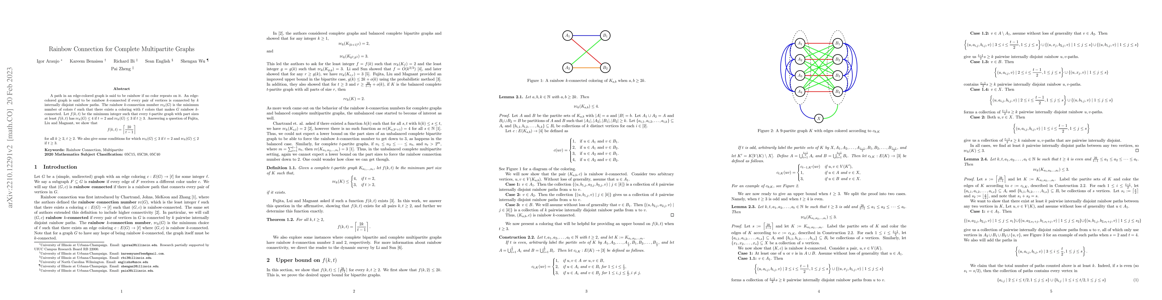Thumbnail for Rainbow Connection for Complete Multipartite Graphs