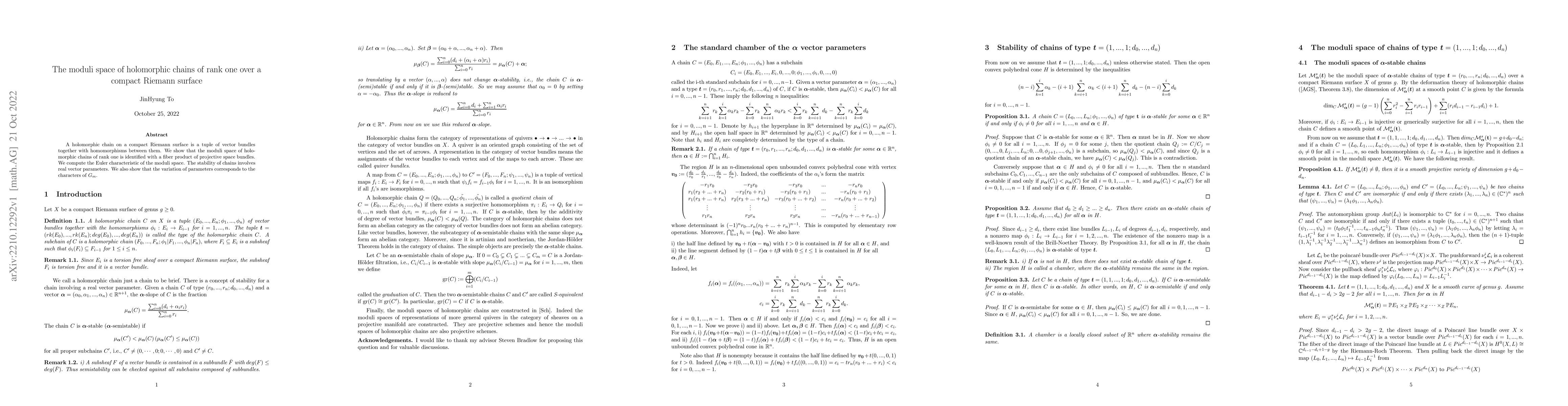Thumbnail for The moduli space of holomorphic chains of rank one over a compact
  Riemann surface