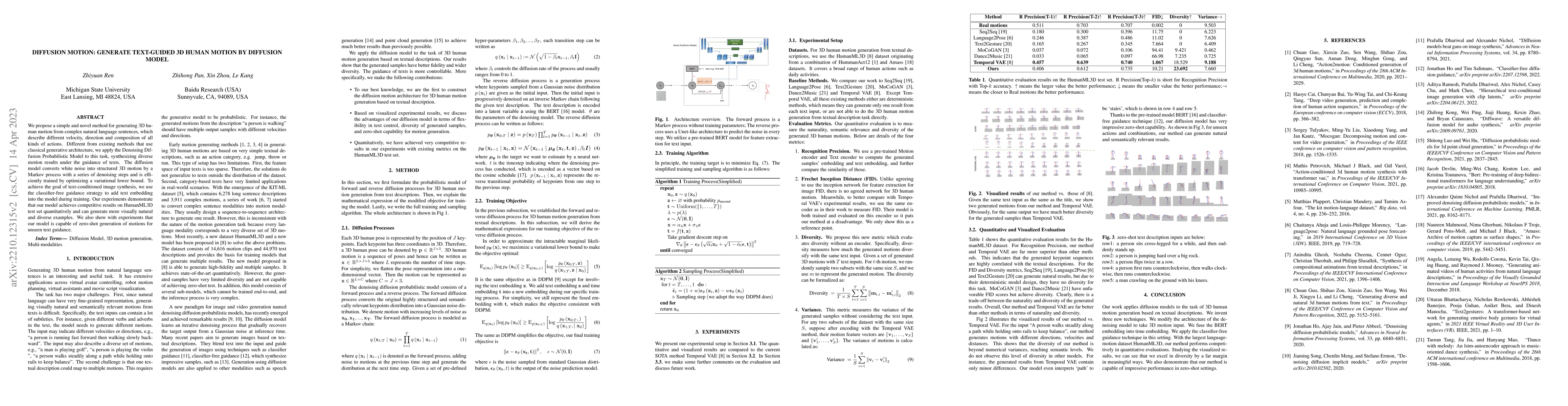 Thumbnail for Diffusion Motion: Generate Text-Guided 3D Human Motion by Diffusion
  Model