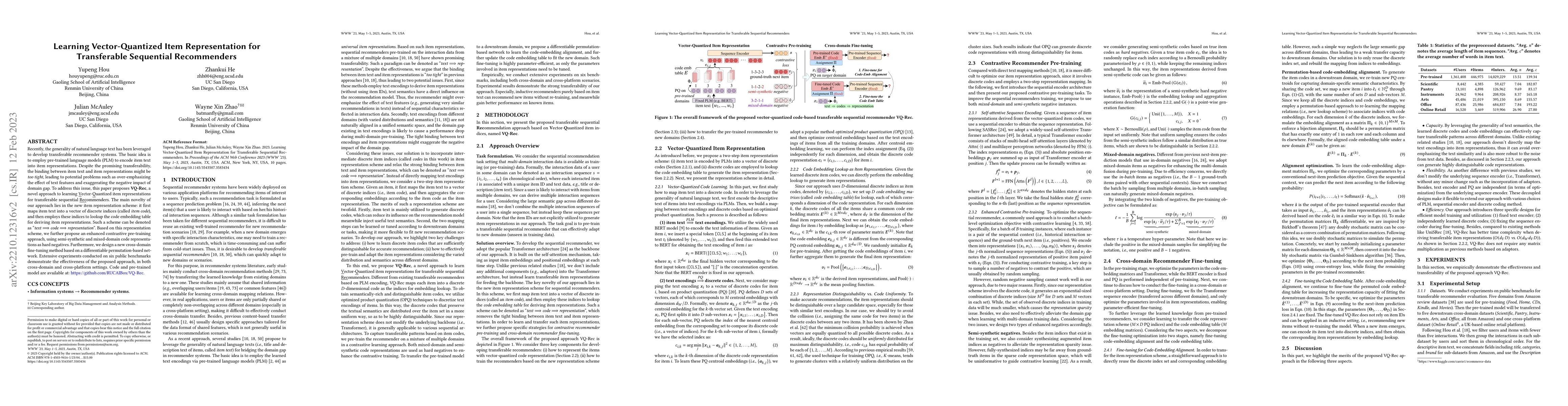Thumbnail for Learning Vector-Quantized Item Representation for Transferable
  Sequential Recommenders