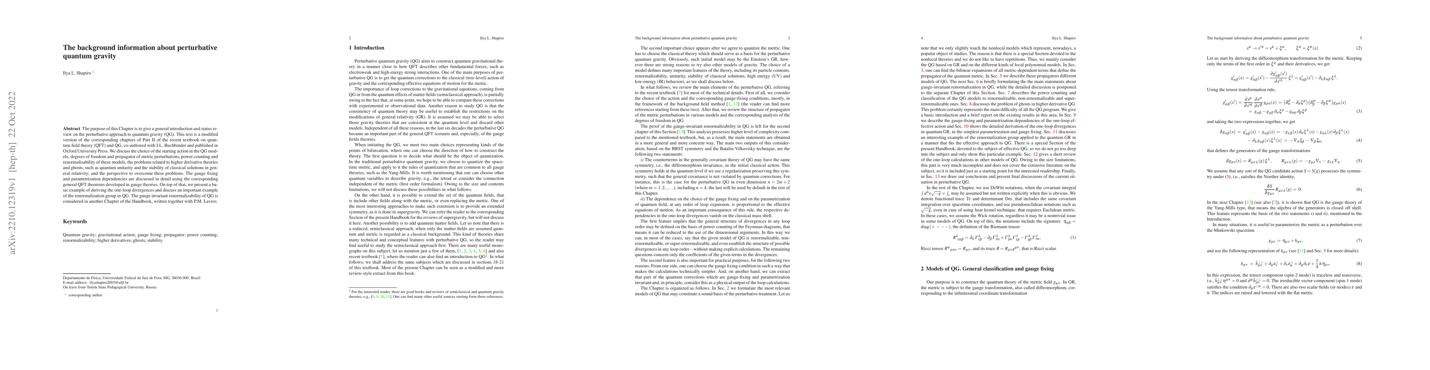 Thumbnail for The background information about perturbative quantum gravity