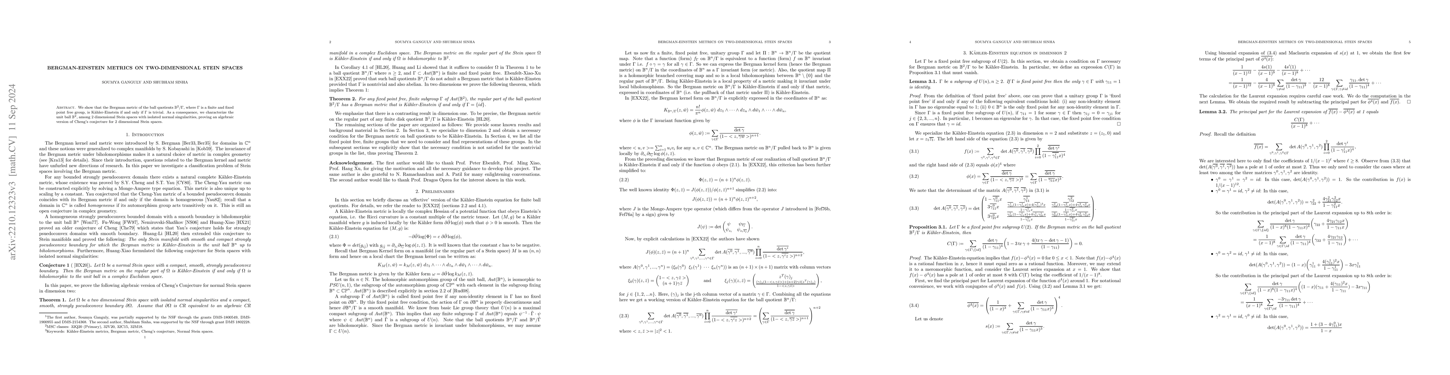 Thumbnail for Bergman-Einstein metrics on two-dimensional Stein spaces