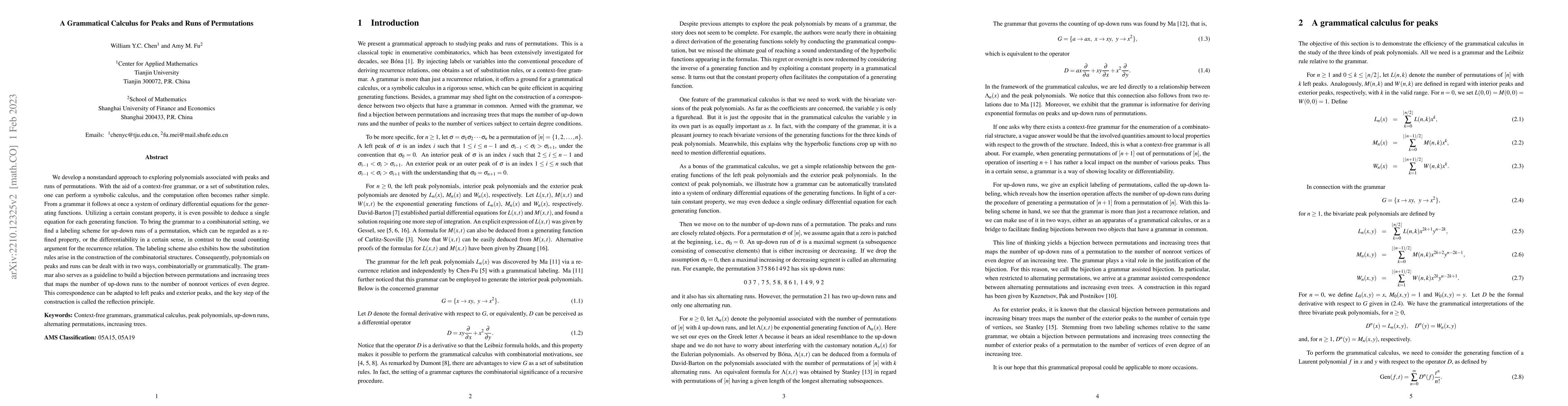 Thumbnail for A Grammatical Calculus for Peaks and Runs of Permutations