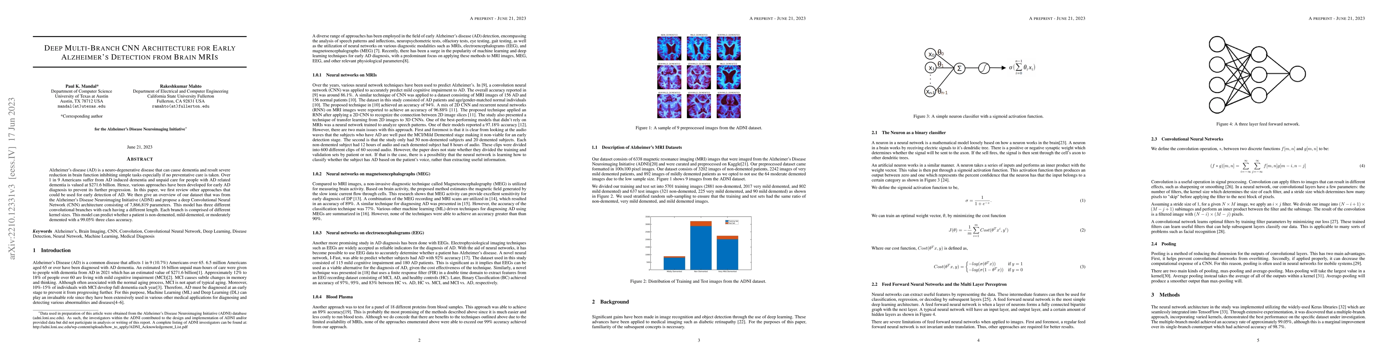 Thumbnail for Deep Multi-Branch CNN Architecture for Early Alzheimer's Detection from
  Brain MRIs