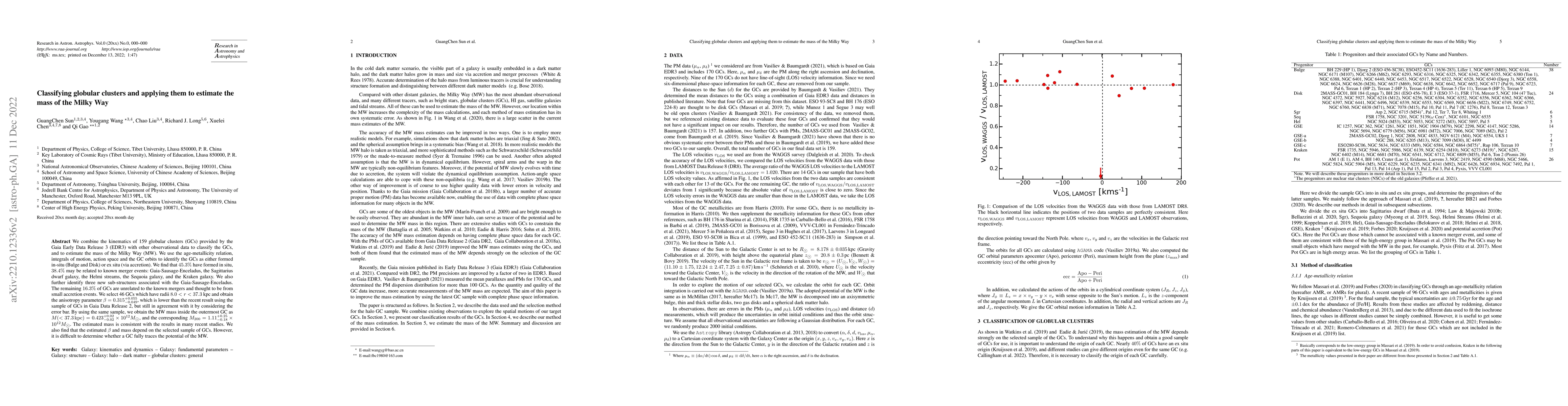 Thumbnail for Classifying globular clusters and applying them to estimate the mass of
  the Milky Way